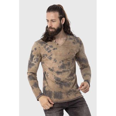 T-Shirt CIPO & BAXX "Sweatshirts", Herren, Gr. M, braun, 100% Baumwolle, meliert, regular fit, V-Ausschnitt, Shirts T-Shirt, im Batik-Design