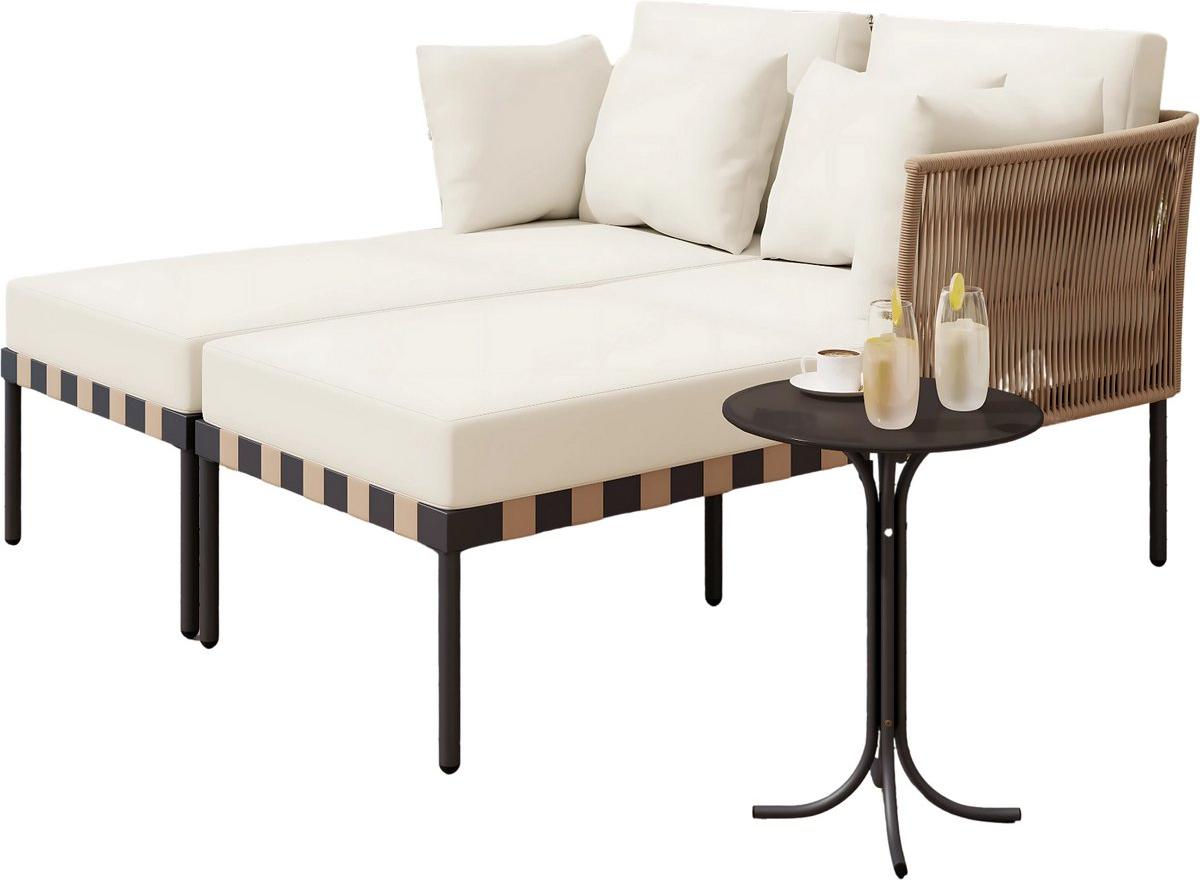Happiq Garten-Lounge-Set mit Liegebett und Salontisch - Modulare Outdoor-Liegegruppe mit abnehmbaren Kissen - Wetterfest - Grau