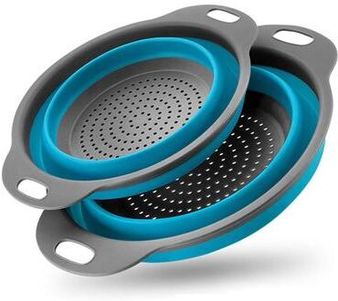 Inspire Essentials Collapsible Silicone Colander Space Saving Kitchen Strainer Basket blue
