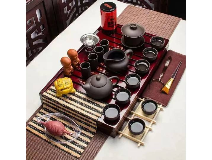 Service à thé Kung Fu en céramique, théière en bois massif, 27 pièces, cérémonie du thé chinois