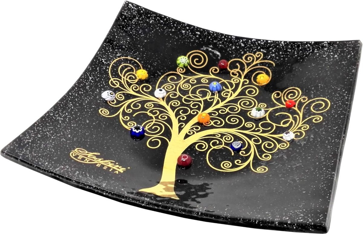 Handgemaakt Murano Glas Decoratief Object - Zwart Sieradenschaaltje - 19 x 19 cm