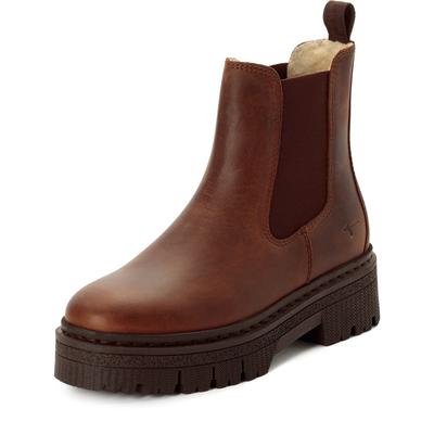 Winterboots TAMARIS, Damen, Gr. 37, braun (cognac), Leder, Schuhe Winterboots, Blockabsatz, Winterstiefelette mit Anziehlasche