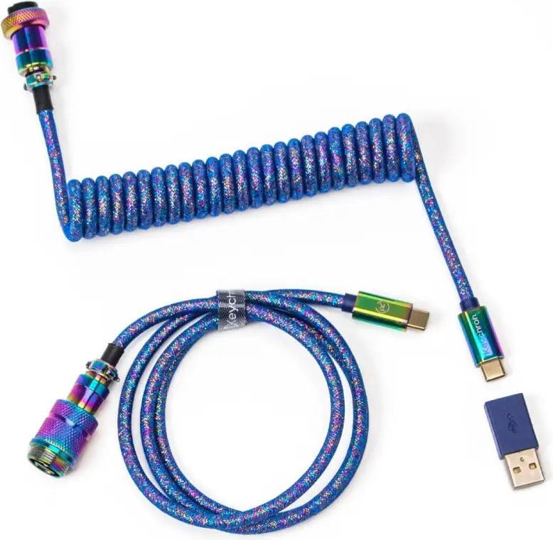 Keychron USB 3.2 Gen 1 Premium spiraalkabel USB-C naar USB-C, Blauw, 1,08 meter