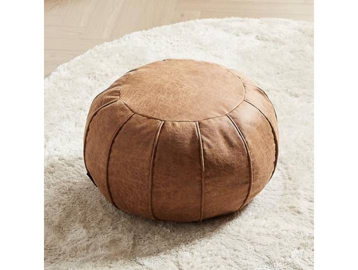 Louis Donné Ungefüllter marokkanischer Ottoman-Pouf-Bezug, wasserdicht, handgefertigt, Kunstleder-Dekor, Aufbewahrungslösung, Fußhocker-Pouffe-Bezug-Ersatz, Balkon, Innenbereich, 21 Zoll Durchmesser