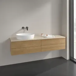 Villeroy und Boch Antao Waschtisch-Unterschrank L26113HN 160x36x50cm, Waschbeckenplattenfarbe botticino, honey oak, mit Beleuchtung