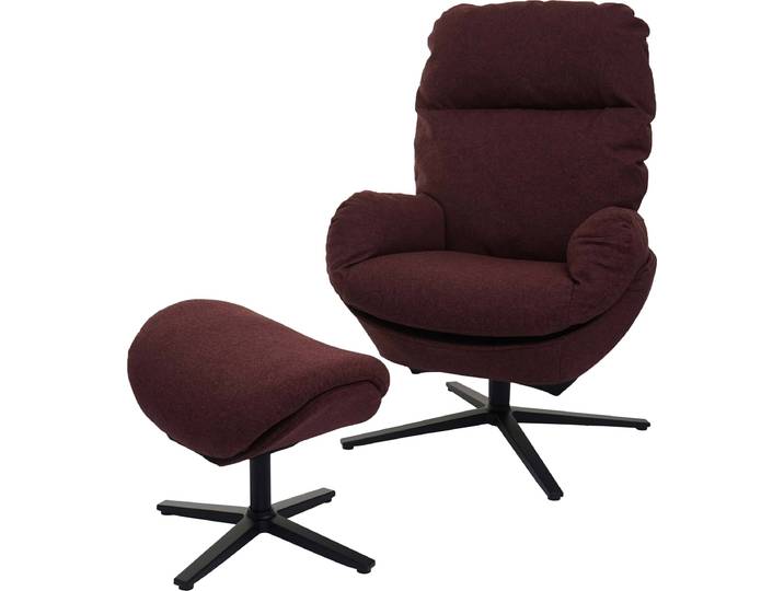 Fauteuil relax + pouf HWC-L12\, Fauteuil TV Fauteuil à bascule Fonction bascule\, pivotant\, métal tissu/textile ~ bordeaux
