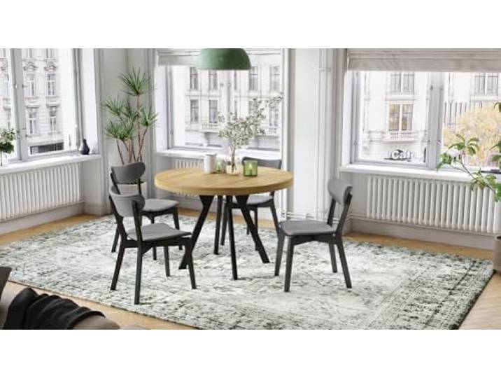 designimpex Design Esstisch rund Expanso Amerikanische Eiche/Schwarz matt ausziehbar 110 cm bis 310 cm runder Esszimmertisch Küchentisch rund Funktionstisch Esszimmer Dining Table Ausziehtisch