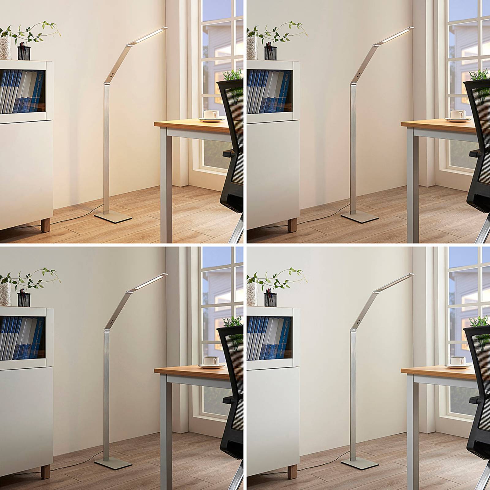 LED Stehlampe Nicano Lucande, dimmbar, alu / grau / zink, für Arbeitszimmer / Büro, Aluminium, Modern, LED Stehlampe