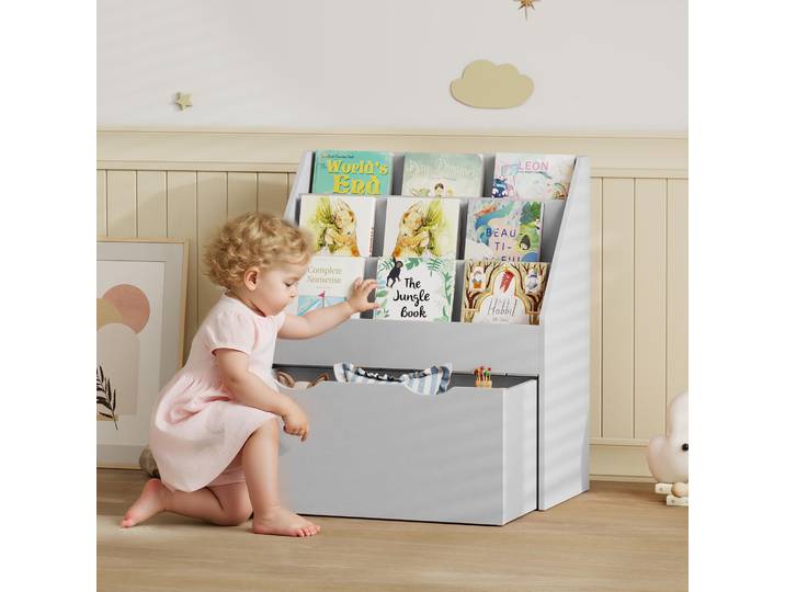 AIYAPLAY Bibliothèque Enfant 3 Niveaux Tiroir Gris 62,5x30x70cm