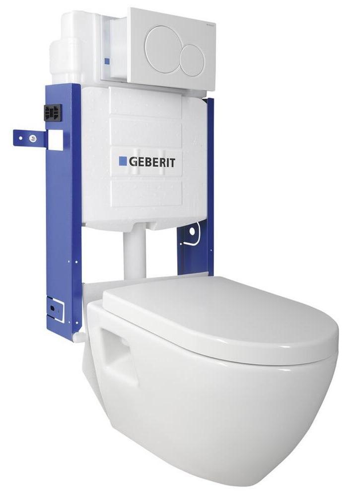 Nera Wand-WC mit UP-Spülkasten und Geberit Knopf, weiß