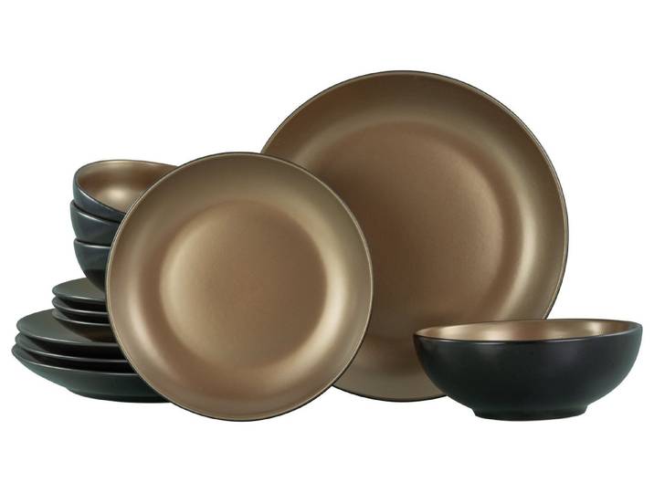 creaTable Tafelservice Glamour Gold gold (12-tlg), 4 Personen, Steinzeug
