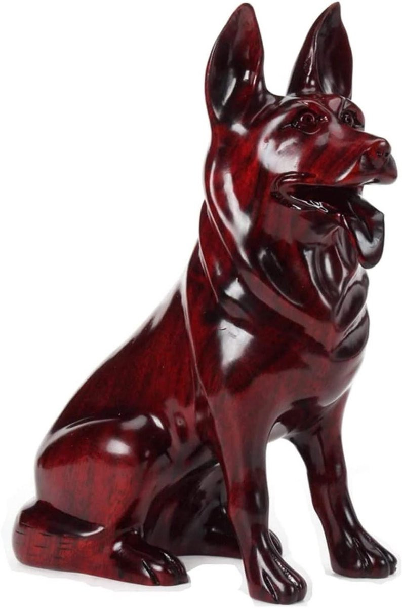 Handgesneden Honden Beeld Decoratie Rood Hoogte: 24 cm