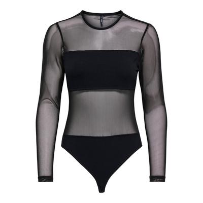 Langarmbody ONLY "ONLMEL L/S BODYSTOCKING CS JRS", Damen, Gr. L, N-Gr, schwarz, Jersey, Obermaterial: 95% Baumwolle, 5% Elasthan, unifarben, Rundhals, Bodys, Baumwollmischung