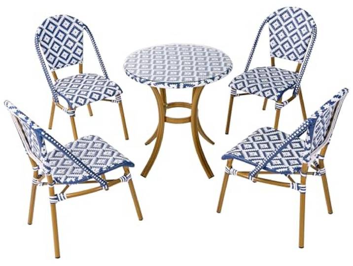 Beliani Elegantes Gartenset 4- Sitzer mit rundem Couchtisch Rattan blau/weiß Rifreddo