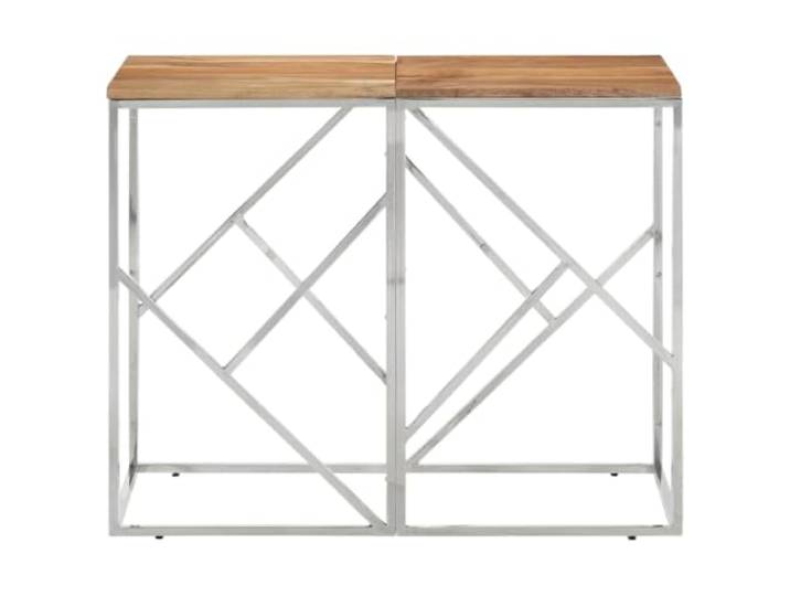 YUTAASU Konsolentisch Silbern Edelstahl Massivholz Akazie Robust, Pflegeleicht, Modernes Design, Flurtisch für Deko