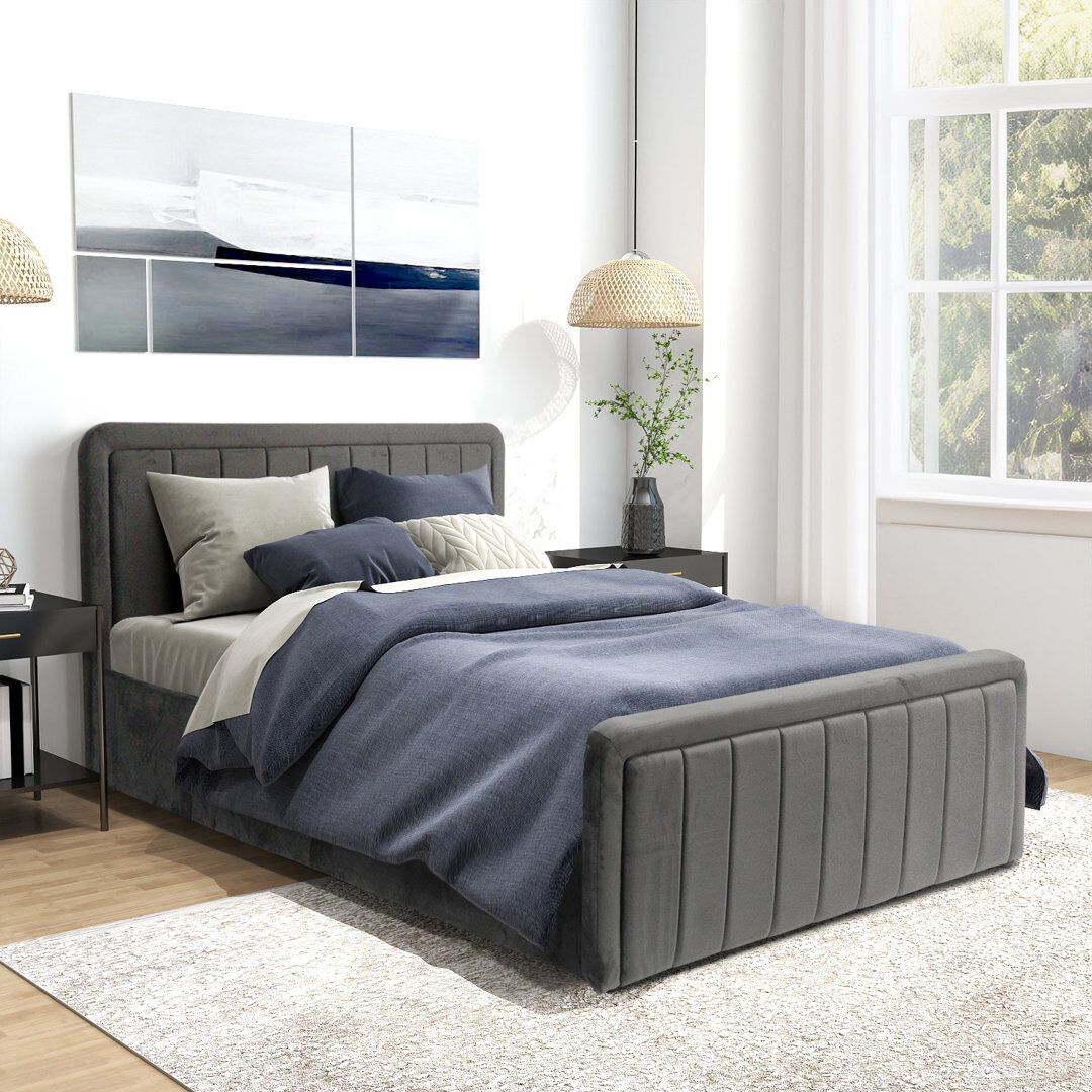 Wade Logan Altgeld Upholstered Velvet Lift Up Storage Bed Medium Grey Double (4'6)