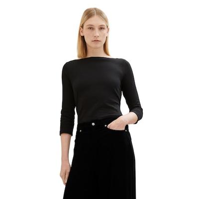 3/4-Arm-Shirt TOM TAILOR, Damen, Gr. XXXL(46), schwarz (deep schwarz), Jersey, Obermaterial: 100% Baumwolle, unifarben, regular fit, U-Boot-Ausschnitt, Shirts 3/4-Arm-Shirt, mit kurzer Ärmellänge