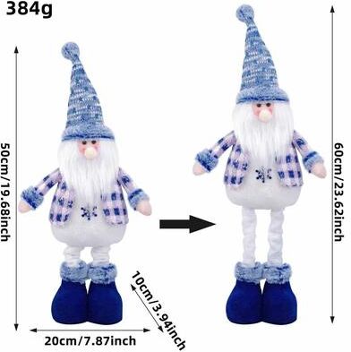 Inspire Select Nordic Blue Christmas Plush Hanging Dolls Stretchy Santa, Reindeer & Snowman Tree Ornaments snowman
