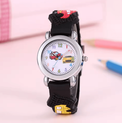 Inspire Essentials Kids Cartoon Car Quartz Watch Colorful Learning Style black