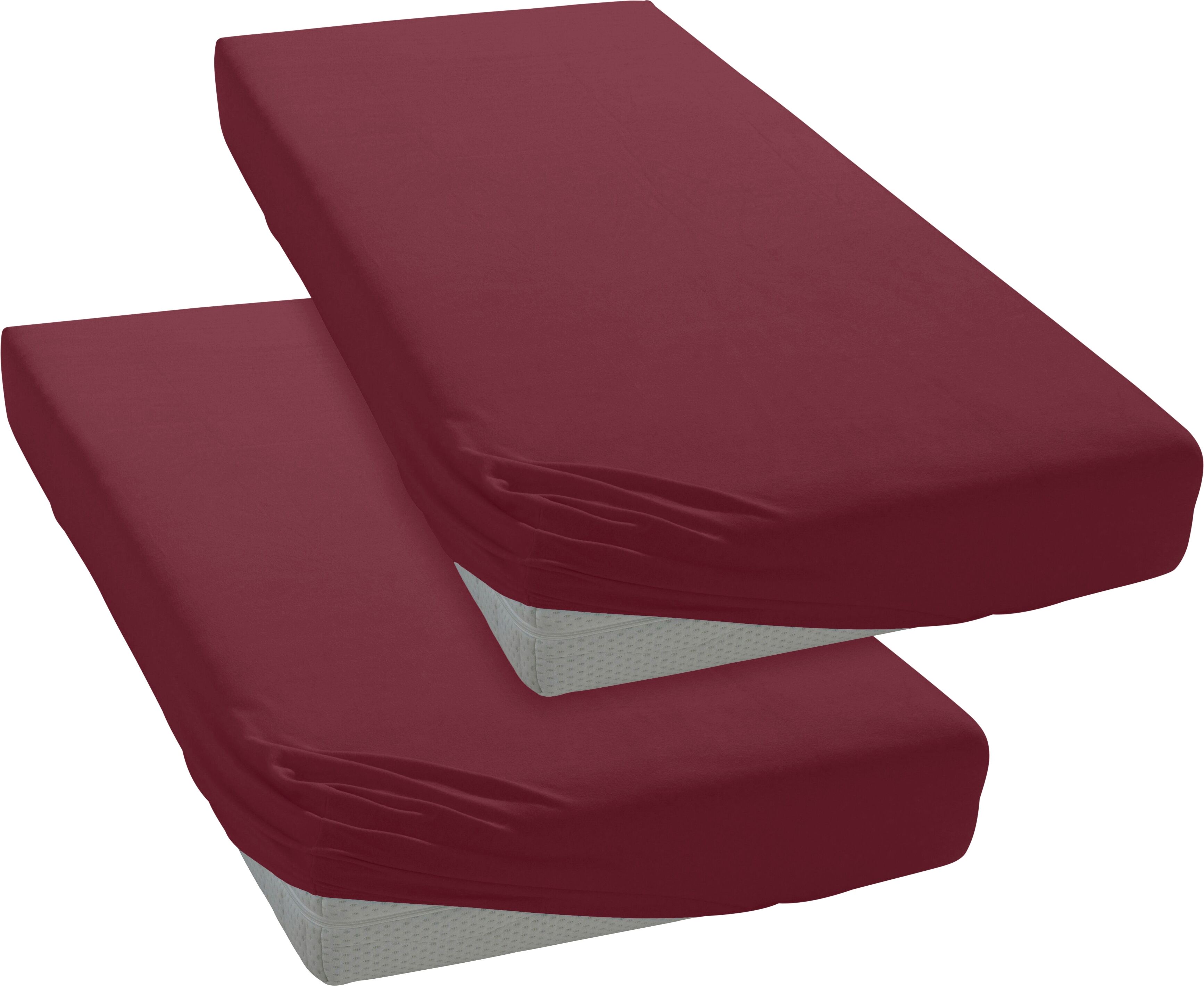 Spannbettlaken OTTO HOME "Physalis Basic und PREMIUM Qualität, 100% Baumwolle, Jersey und Biber", rot (bordeaux), B:90cm L:200cm, Jersey (160 g/m²), Obermaterial: 100% Baumwolle, Bettlaken, Spannbettlaken, Bettlaken für Matratzen bis 18 cm Höhe, Spannbett