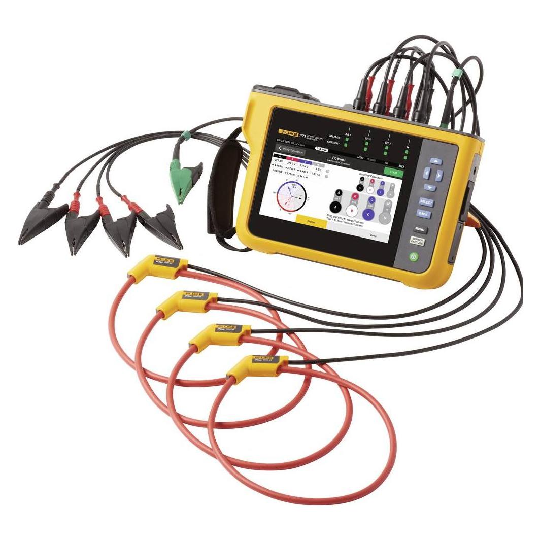 Fluke 1773, Power Quality Analyzer Netz-Analysegerät mit Loggerfunktion, inkl. Stromzangen 1 Set (CAT III 1000V, CAT IV 600V, Kabeltester) (5117269)