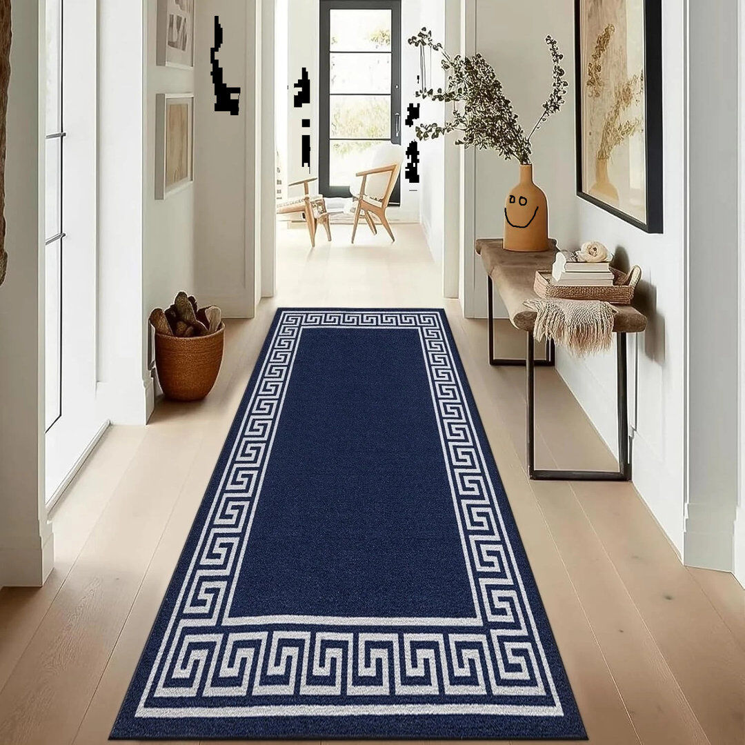 Metro Runner Geometric Flokati Navy Runner 80 x 300 cm