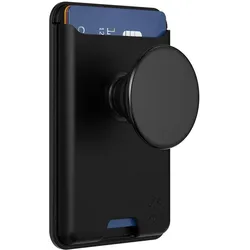 PopSockets Kunstleder MagSafe Wallet +, 2 Karten Black Alu, Smartphone Halterung, Schwarz
