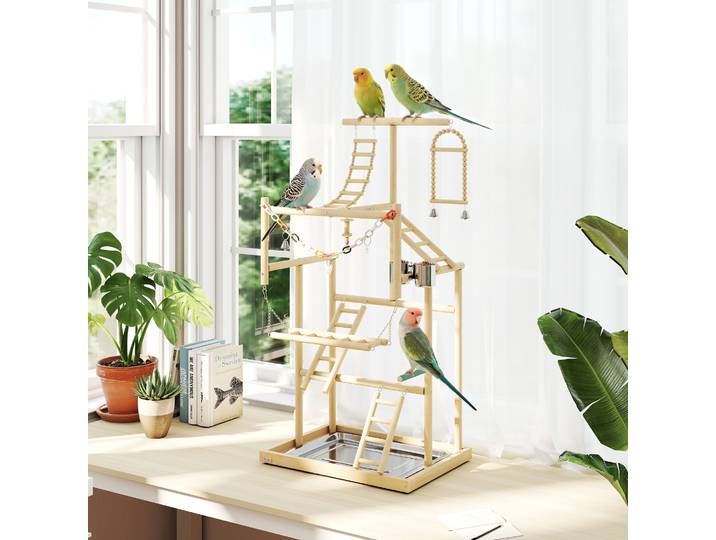 PawHut Aire de Jeux Perroquet Bois Naturel 48x38x95cm