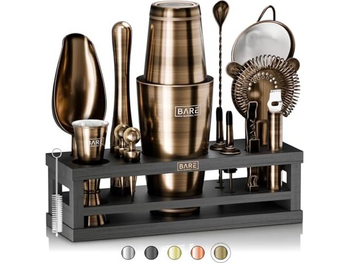 BARE BARREL® Mixology Barkeeper Kit Bar Set 16-teiliges Cocktail-Shaker Set Martini Barware Mixing Tools für Home Barkeeper inkl. 35 Rezeptkarten Geschenkset (793.8 g Boston Shaker,
