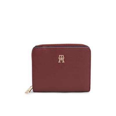 Geldbörse TOMMY HILFIGER "TH ICON MED ZA FLAP", Damen, bordeaux, Lederimitat, Kleinlederwaren, Damen Geldbeutel, Portemonnai mit edlem TH-Logoemblem