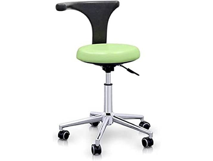QUIRUMED Professioneller ergonomischer Hocker mit Rückenlehne, Pastellgrün, Gestell aus Edelstahl, Kunstleder, Basis mit Rollen, höhenverstellbarer Sitz, bis 120 kg