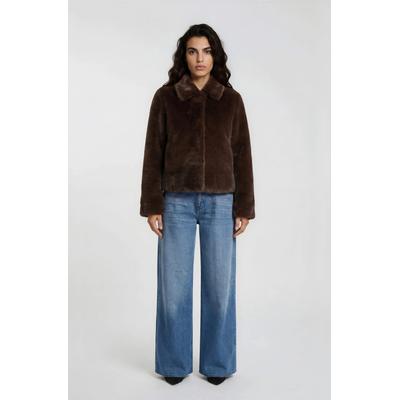 Outdoorjacke MILANO ITALY, Damen, Gr. 40, choco, Plüsch, Material: 100% Polyester, unifarben, regular fit kurz, eingesetzt gerader Abschluss, Jacken Outdoorjacke, und Häkchenverschluss