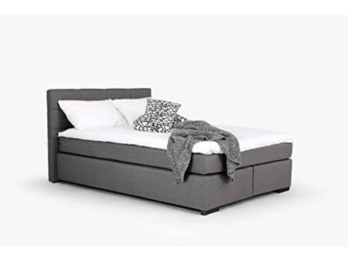 Mivano Beast Boxbett, Komfortables Bett mit Durchgehender Matratze (H3) und Topper, Flachgewebe Karoo Grau, Liegefläche 140 x 200 cm