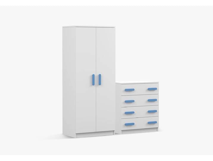 Drehtürenschrank und Kommode 2er-Set JONAS I 06/JONAS I 02 Weiß Weiß Blau