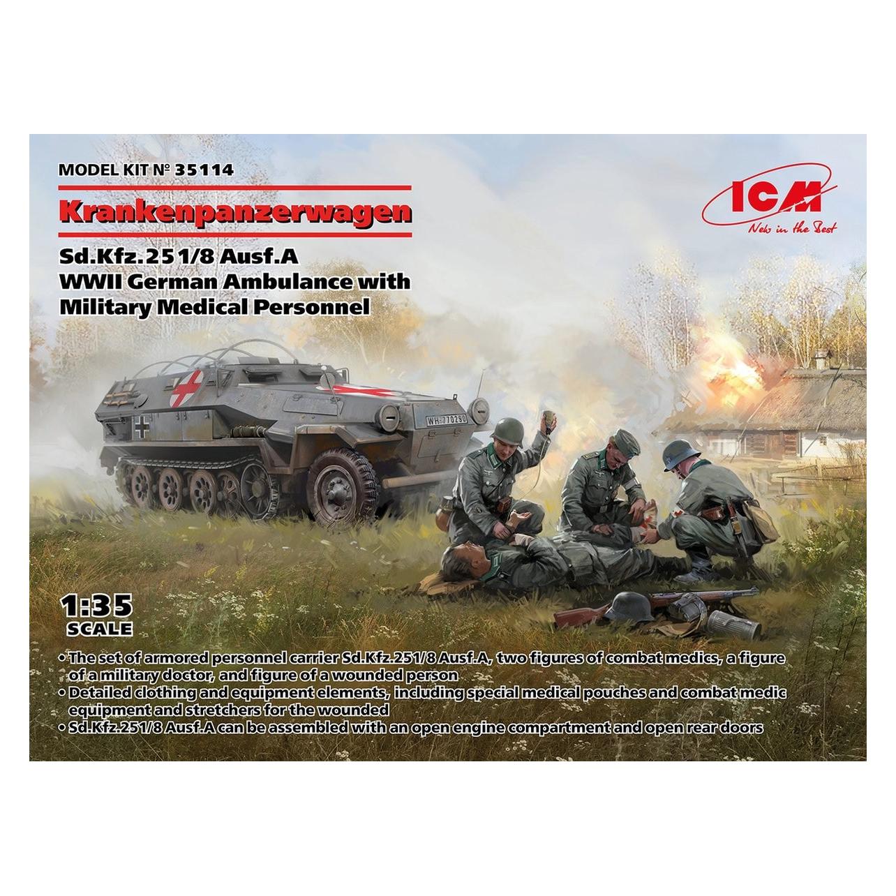 ICM 'Krankenpanzerwagen' Sd.Kfz.251/8 Ausf.A, WWII German Ambulance with Military Medical Personnel (35114)