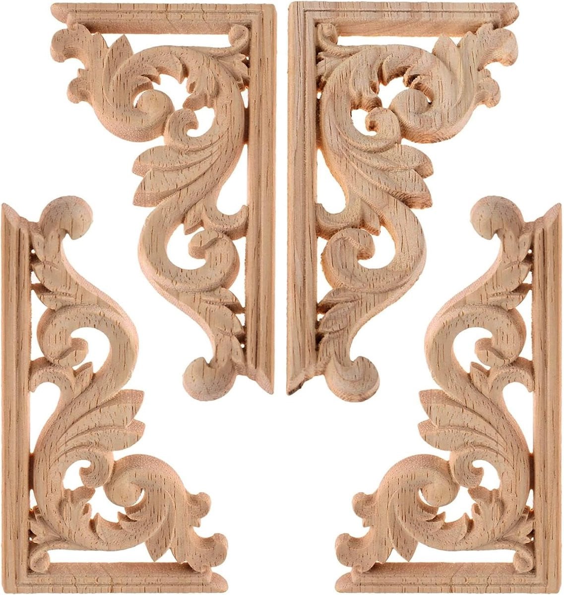 Set van 4 Houten Hoekornamenten - Decoratieve Houtsnijwerk Applicaties in Europese Stijl voor Meubels en Wanden