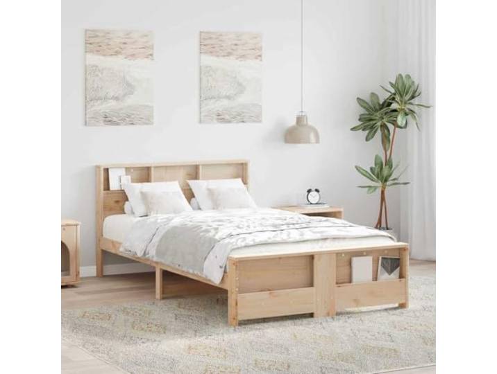 YNGBHFNOP Kiefernholz Plattform Bettrahmen Modern Beige 120 x 190 cm Bettgestell mit Kopfteil Kiefernholz Massivholz Lattenrost Stabil 120x190 cm Bettrahmen Doppelbett Modern