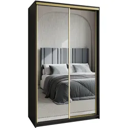 SCHWEBETÜRENSCHRANK RIEN 120/205/60 cm 2-türig mit Spiegel Schwarz