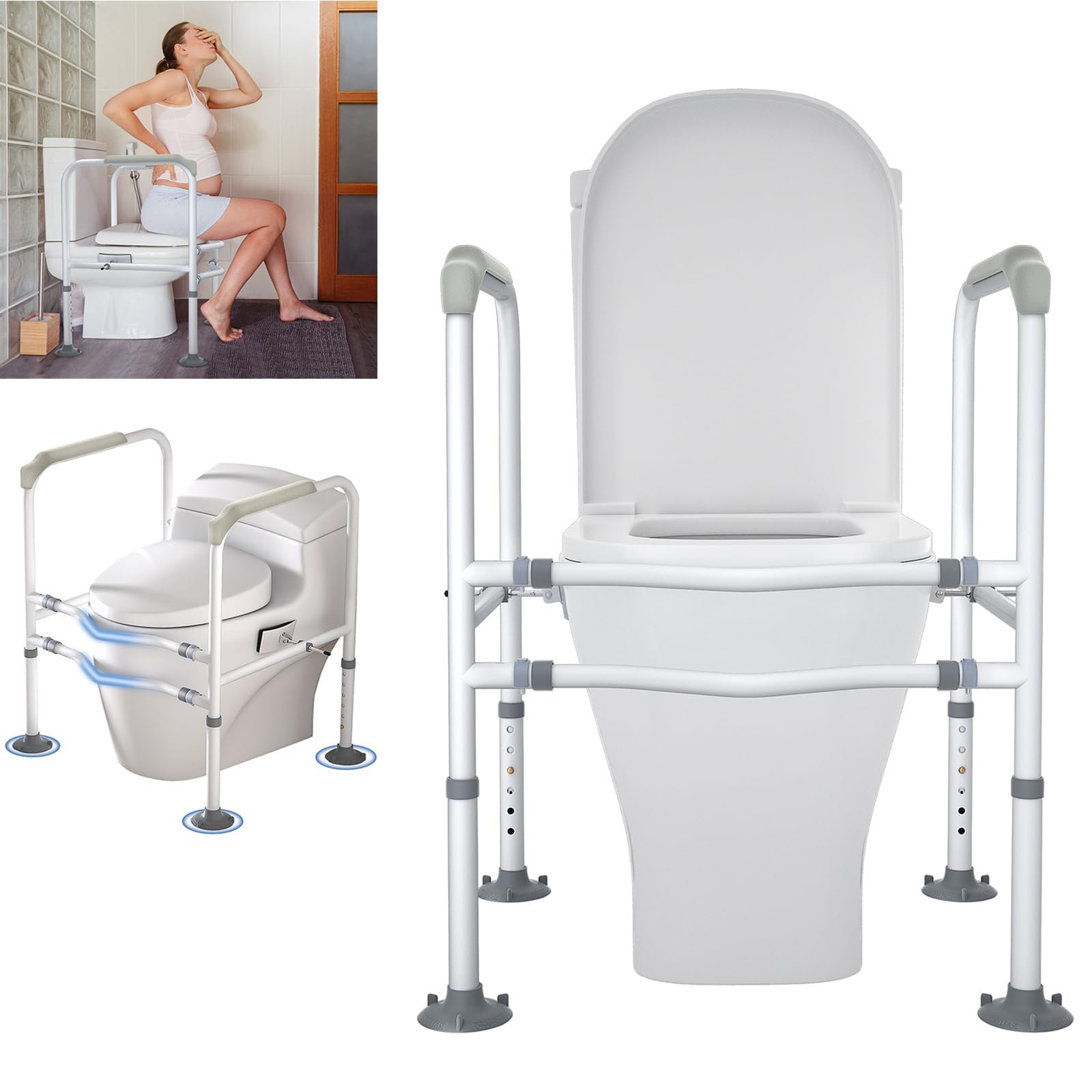 NaiZy Verstelbaar Toiletopstapje met Armleuningen en Antislip Zitverhoging voor Senioren, Maximaal 200 kg