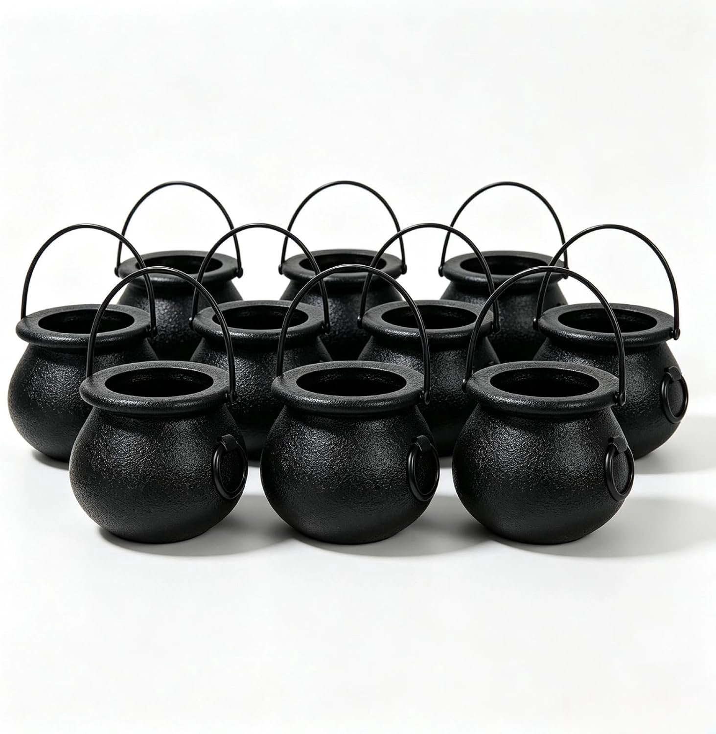 KZQ 10 stuks zwarte mini heksenketels van kunststof voor Halloween decoratie