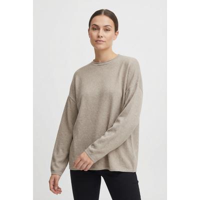Strickpullover ONLY "ONLLOYAL AMALIO LIFE LS O-NECK KNT NOOS", Damen, Gr. S, beige (beige detail:melange), Strick, Obermaterial: 80% Polyester, 20% Nylon, meliert, bequem normal, Rundhals, Pullover Strickpullover, Materialmix