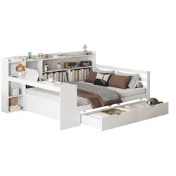 Schlafsofa 140x200 cm aus Massivholz mit Schreibfläche und Ablagefächern – platzsparend und funktional Weiß