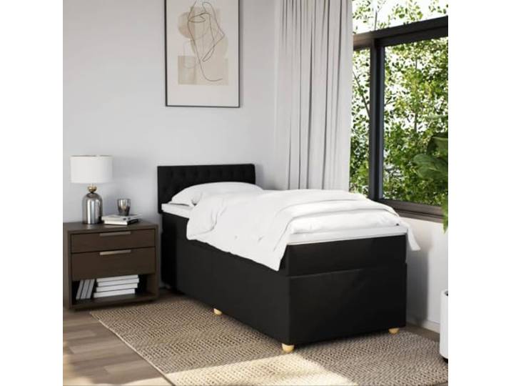 KTHLBRH Boxspringbett mit schwarzer Matratze für Einzelbett aus Stoff Taschenfederkernmatratze inkl. Matratzenschoner 190x90 inkl. Lattenrost