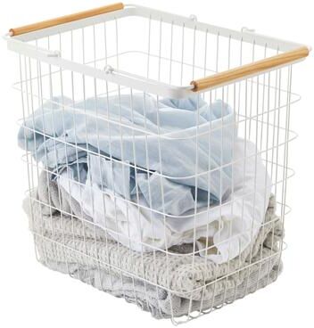 Yamazaki Home Wire Basket - Two Sizes, Steel and Wood, Large, 8.7 gallons, 33 liters, Holds 8.8 lbs - Large