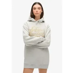 Superdry für Damen. W8011756A Graues Kapuzenkleid von Luxe mit metallischem Luxe-Logo (XXS/XS), Lässig, Baumwolle, Langarm