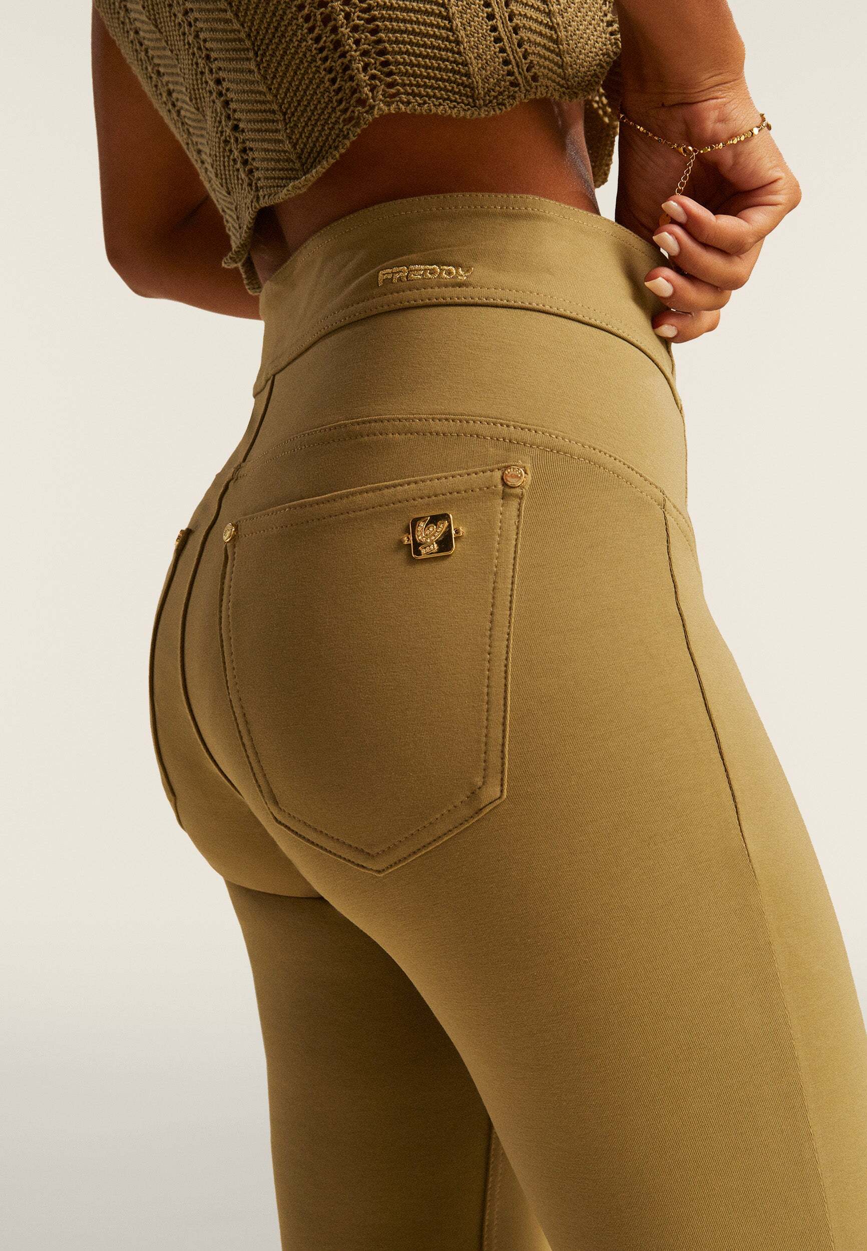 Jeggings FREDDY "Leggings NOWY2HS2504ORG", Damen, Gr. XL, EURO, grün (aloe), Obermaterial: 81% Baumwolle CO. 19% Elasthan EL., Hosen Jeggings aloe XL, EURO