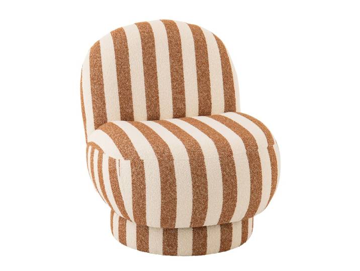 Fauteuil lounge en tissu rayé polyester marron brun 72 x 64