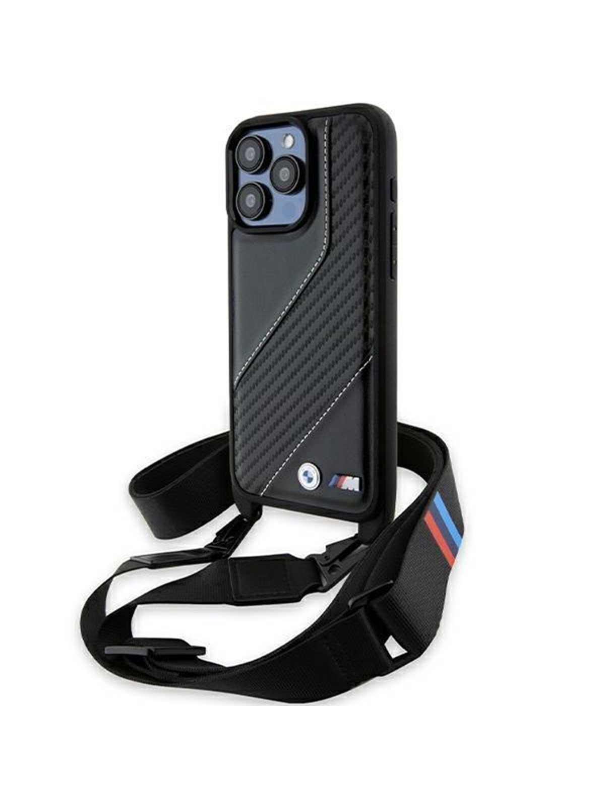 BMW M Edition Carbon Stripe & Strap case for iPhone 15 Pro Max - black