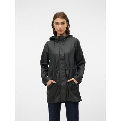 Regenjacke VERO MODA "VMMALOU COATED JACKET", Damen, Gr. XS, schwarz, Web, Obermaterial: 100% Polyester, unifarben, Po-bedeckend, Jacken Regenjacke, wasserabweisende Beschichtung