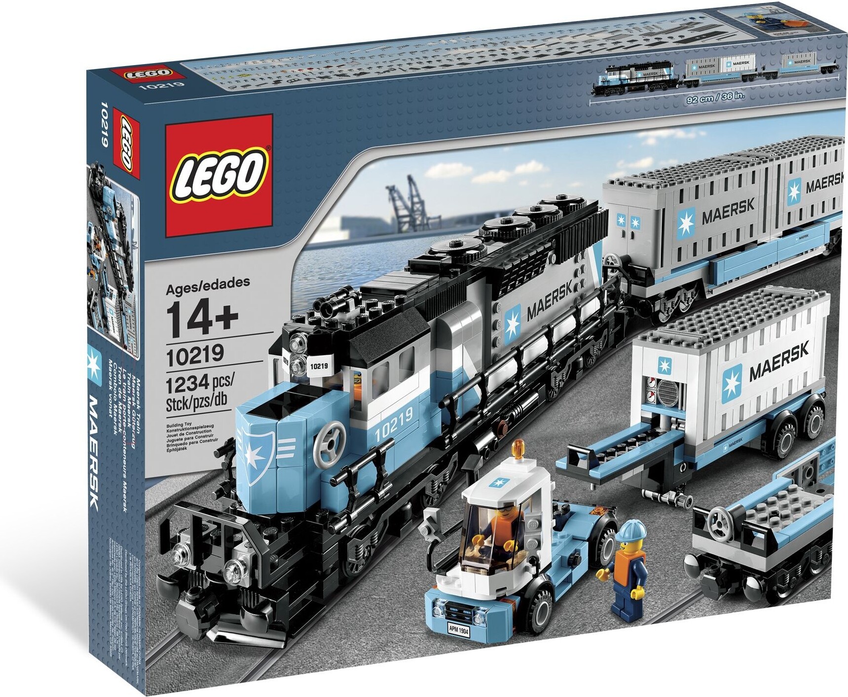 LEGO Maersk Modellzug 10219, 92 cm lang, mit 2 Wagons, 3 Containern und 3 Minifiguren